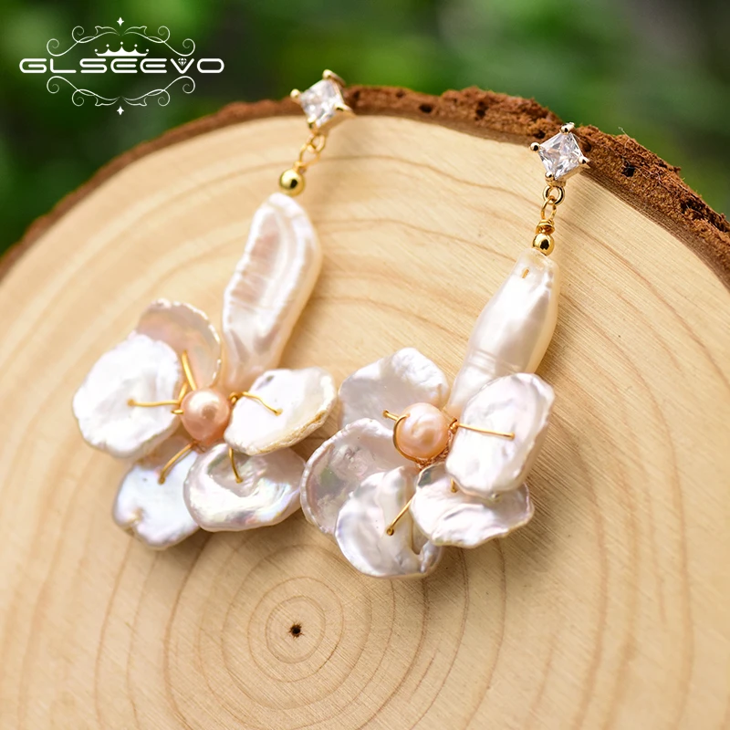GLSEEVO Natural Fresh Water Baroque Pearl For Women Flower Shape Drop Earrings Fine Jewelry Boucles D Oreille Femme GE0736
GLSEEVO Natural Fresh Water Baroque Pearl For Women Flower Shape Drop Earrings Fine Jewelry Boucles D Oreille Femme GE0736