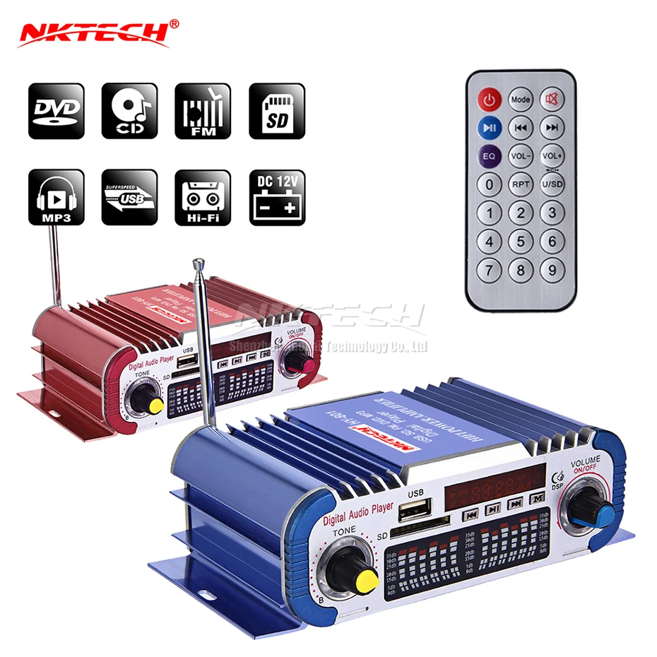 Автомобильный цифровой плеер NKTECH усилитель мощности 2x20 Вт Hi Fi FM радио TF USB DVD MP3 ИК