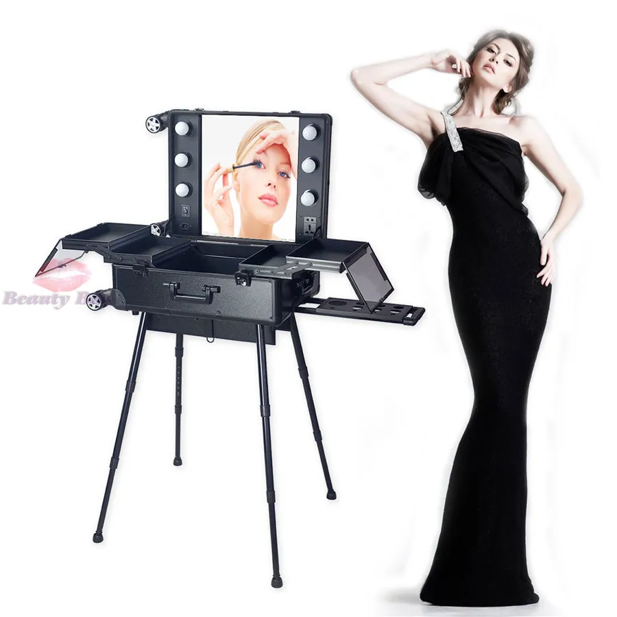 Beautiful Pink color Aluminum makeup station with light bulb, mirror, trolley and 4 legs, cosmetic train trolley case
Beautiful Pink color Aluminum makeup station with light bulb, mirror, trolley and 4 legs, cosmetic train trolley case
