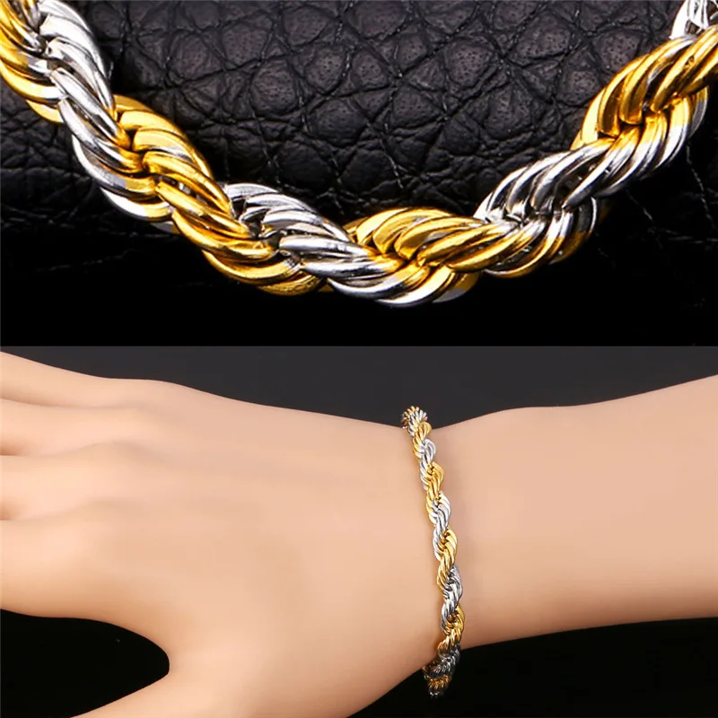 2-Tone Bracelet Rope Chain Men Jewelry 316L Stainless Steel With '316L' Stamp 22CM New Fashion Jewelry Punk Bracelet GH1152
2-Tone Bracelet Rope Chain Men Jewelry 316L Stainless Steel With '316L' Stamp 22CM New Fashion Jewelry Punk Bracelet GH1152