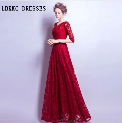 Burgundy Evening Dresses Half Sleeves A Line Floor Length Elegant Long Formal Lace Dress Party Gown Robe De Soiree
Burgundy Evening Dresses Half Sleeves A Line Floor Length Elegant Long Formal Lace Dress Party Gown Robe De Soiree