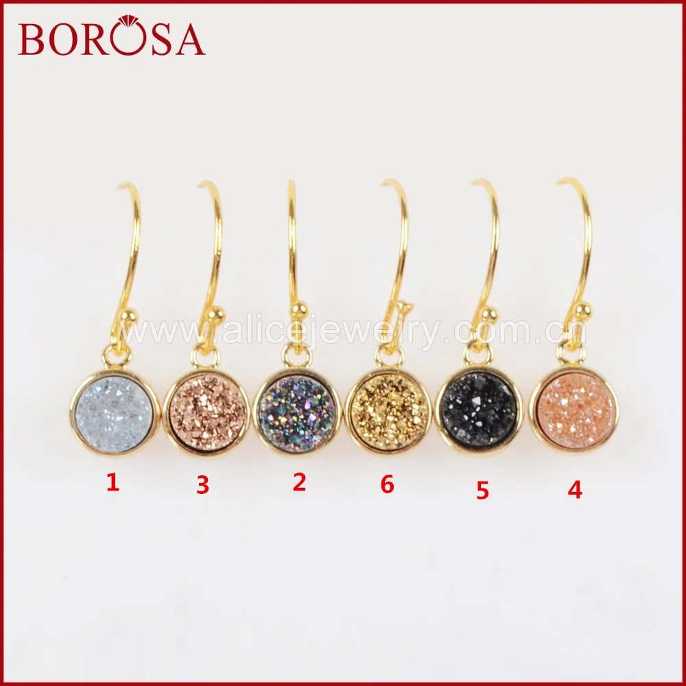 BOROSA Fashion Drusy Hook Earrings Gold Bezel Round Rainbow Titanium Druzy Charm Drop Earrings Dangle Earrings for Women ZG0160
BOROSA Fashion Drusy Hook Earrings Gold Bezel Round Rainbow Titanium Druzy Charm Drop Earrings Dangle Earrings for Women ZG0160
