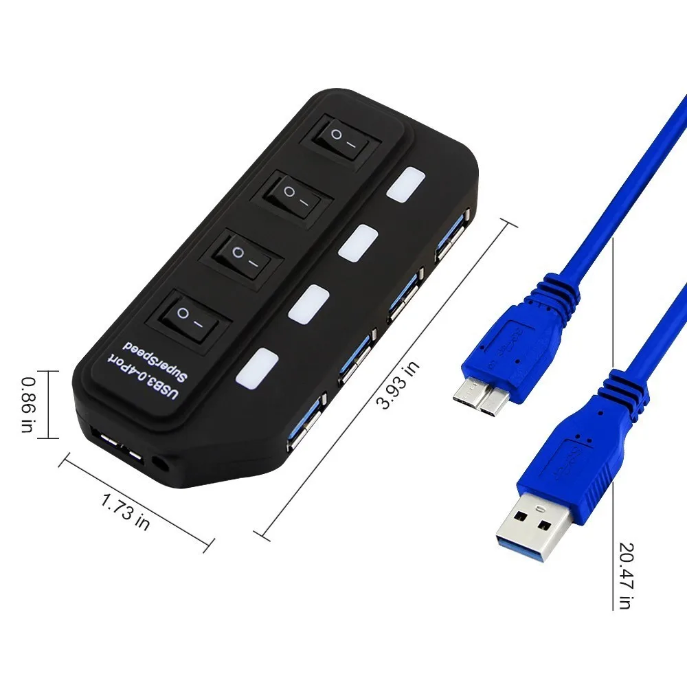 USB HUB 3.0 4 Port USB Splitter LED Light On/Off Switch Micro Hub With EU US Power Adapter For Macbook Pro Computer Accessories
USB HUB 3.0 4 Port USB Splitter LED Light On/Off Switch Micro Hub With EU US Power Adapter For Macbook Pro Computer Accessories