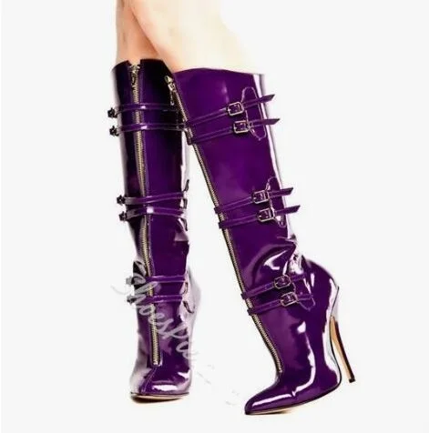 Fashion Purple Patent Leather Women Boots Knee High Pointed Toe Zipper Front Ladies Boots Club Dance Shoes Buckle Straps
Fashion Purple Patent Leather Women Boots Knee High Pointed Toe Zipper Front Ladies Boots Club Dance Shoes Buckle Straps