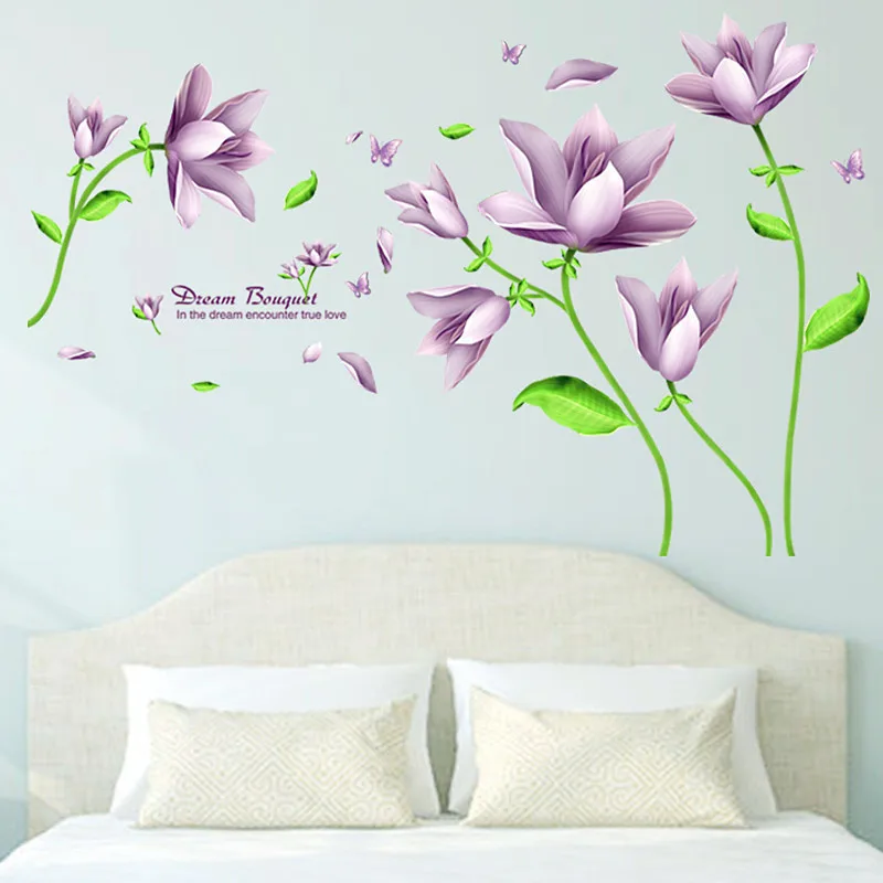 Фиолетовый элегантный букет украшение для спальни съемные настенные наклейки из