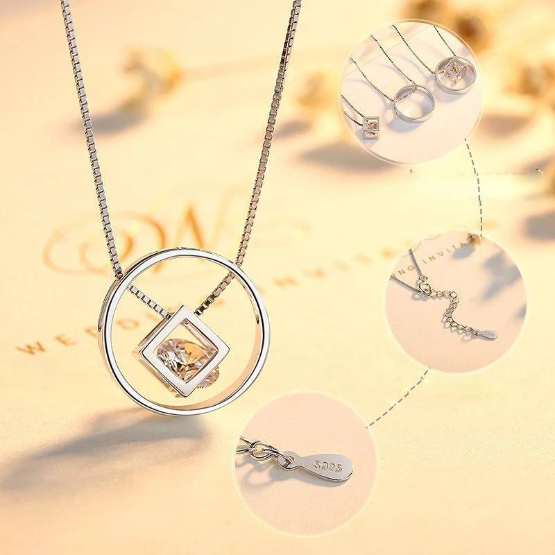 Utimtree Hot 925 Silver Circle and Cube Pendants Necklace with Cubic Zircon for Women Fashion Trendy Statement Necklace Jewelry 
Utimtree Hot 925 Silver Circle and Cube Pendants Necklace with Cubic Zircon for Women Fashion Trendy Statement Necklace Jewelry