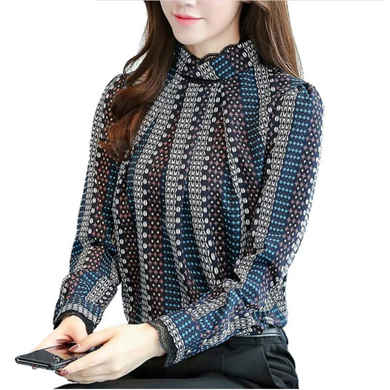 Spring Autumn Women blouses Tops Long Sleeve Casual Chiffon Blouse Female Turtleneck Work Wear printing Office Shirts For Women
Spring Autumn Women blouses Tops Long Sleeve Casual Chiffon Blouse Female Turtleneck Work Wear printing Office Shirts For Women