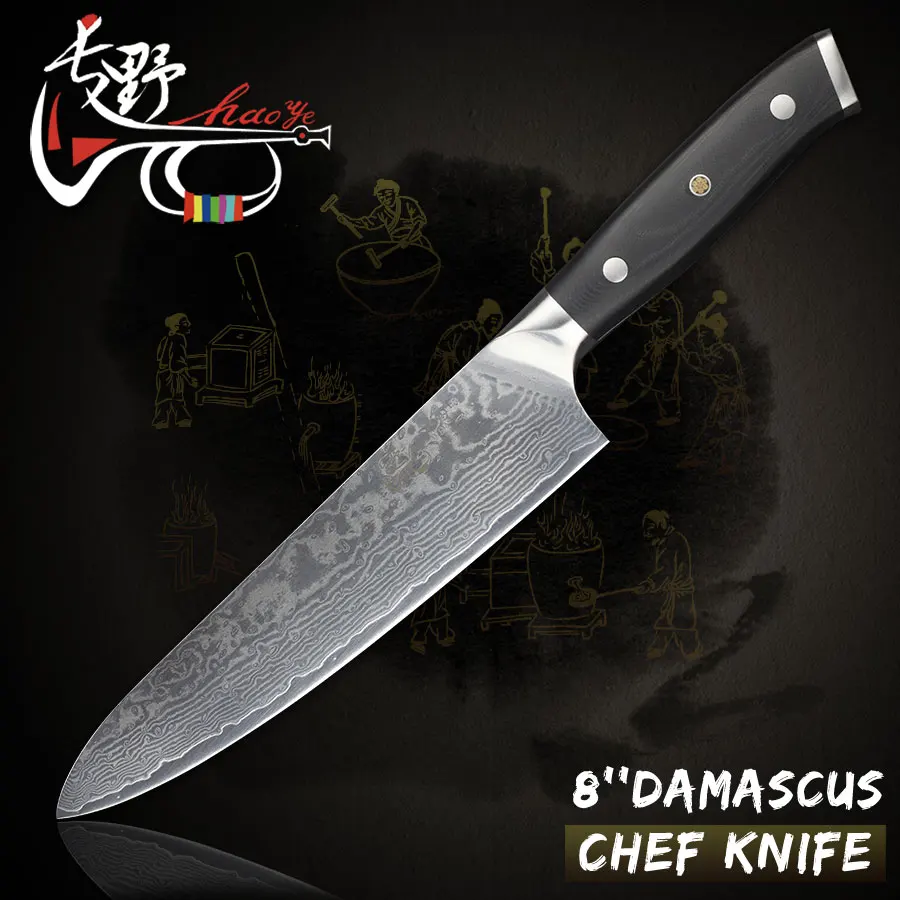 HAOYE 8" damascus chef knife Japanese vg10 steel kitchen knives g10 handle handmade luxury sharp meat fish slicer gift
HAOYE 8" damascus chef knife Japanese vg10 steel kitchen knives g10 handle handmade luxury sharp meat fish slicer gift