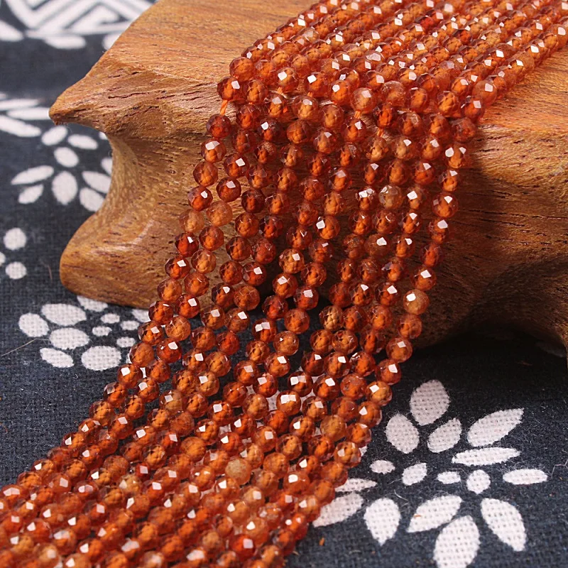 

2mm 3mm Natural Orange Garnet Gemstone Faceted Round Loose Beads DIY Accessories for Necklace Bracelet Earring Jewelry Making