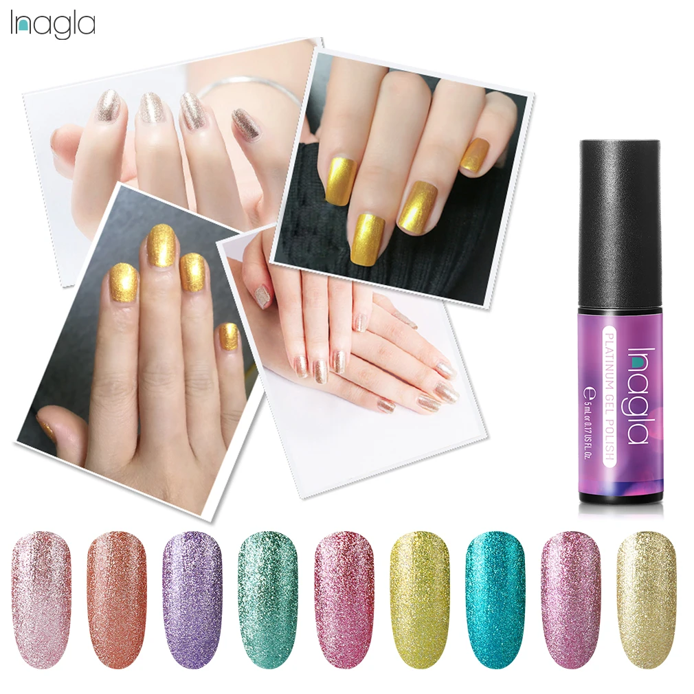 Inagla 5 мл Платиновый Гель лак для ногтей Полупостоянный УФ гель Bling Color Gellak Top Coat