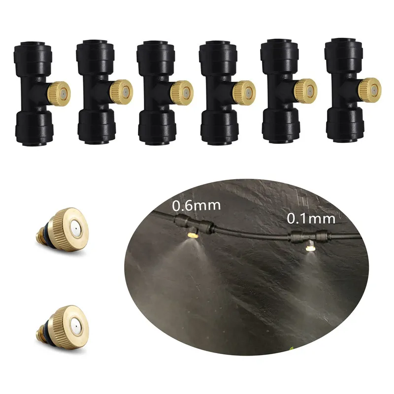 C179 6Sets brass mist sprayer with Tee fittings slip lock connector plus 2pcs spare atomizing nozzles
C179 6Sets brass mist sprayer with Tee fittings slip lock connector plus 2pcs spare atomizing nozzles