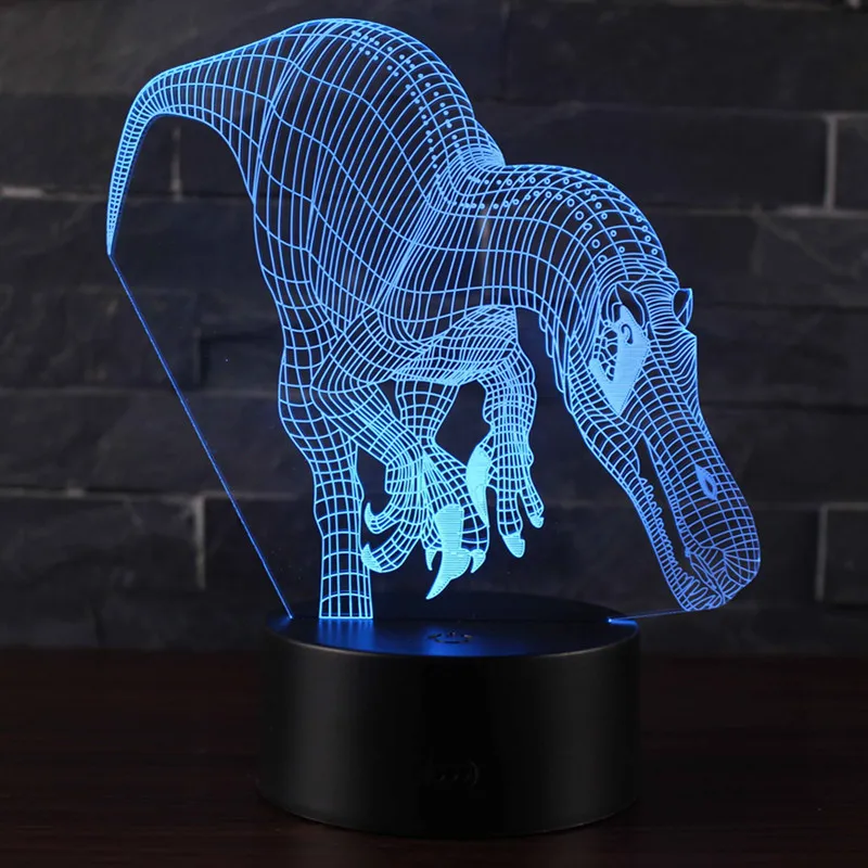 3D Illusion Dinosaur 7 Color LED Remote Control Touch Sleeping Nightlight Glow in the Dark Toys for Boys Birthday Gifts | Игрушки и