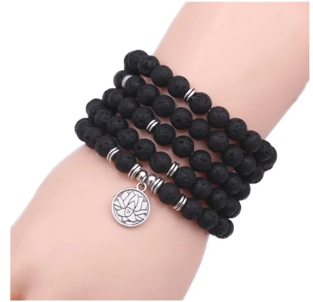 Black Natural Lava stone necklace braclet 108 pieces Beads yoga bracelet | Украшения и аксессуары