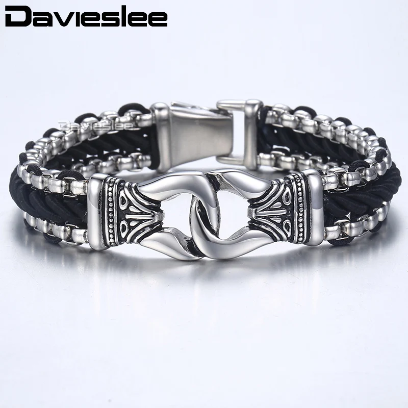 Davieslee Fashion Mens Man-made Leather Bracelet Box Link Knot Charm Stainless Steel Wristband 13mm LHB496
Davieslee Fashion Mens Man-made Leather Bracelet Box Link Knot Charm Stainless Steel Wristband 13mm LHB496