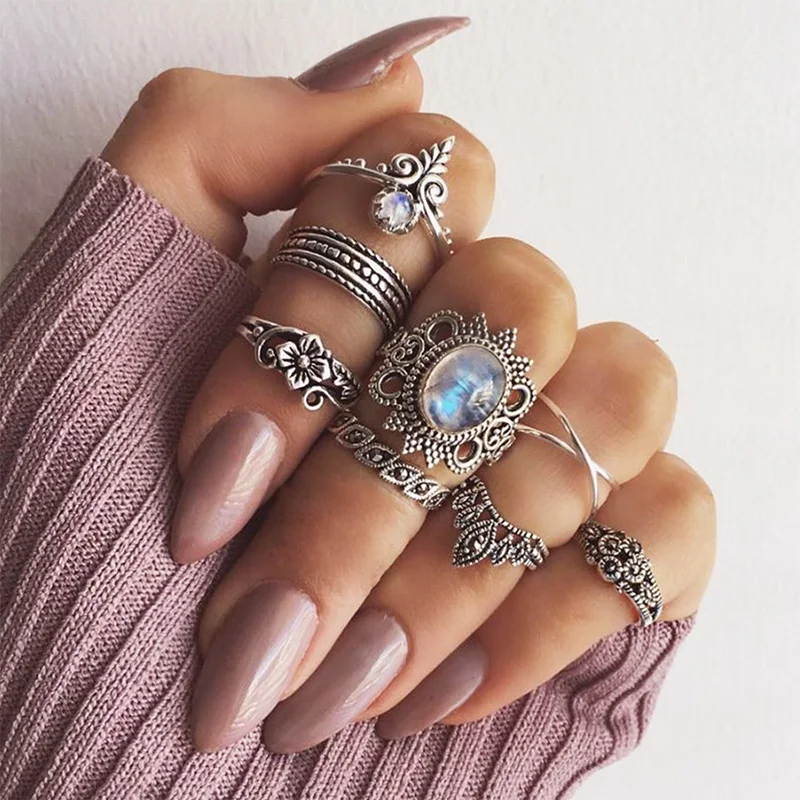 8 Pcs/set Geometric Elegant Rings Jewelry Retro Women Finger Silver Color Flower Midi Vintage Bohemian Leaves Knuckle Ring
8 Pcs/set Geometric Elegant Rings Jewelry Retro Women Finger Silver Color Flower Midi Vintage Bohemian Leaves Knuckle Ring