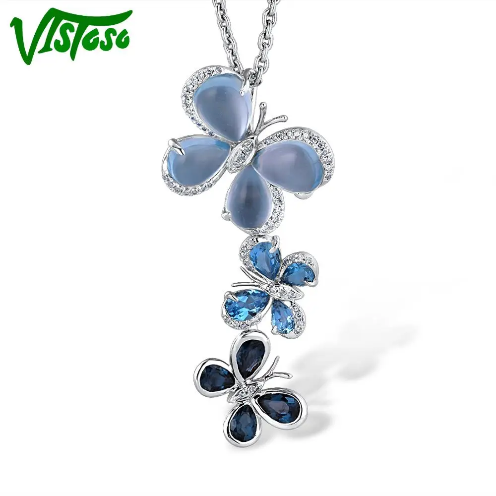 VISTOSO Authentic 14K 585 White Gold Fancy Blue Topaz Shiny Diamond Butterfly Pendant For Women Anniverary Lovely Fine Jewelry
VISTOSO Authentic 14K 585 White Gold Fancy Blue Topaz Shiny Diamond Butterfly Pendant For Women Anniverary Lovely Fine Jewelry