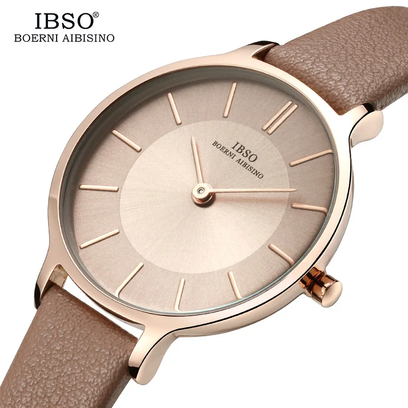 Женские ультратонкие кварцевые часы IBSO Брендовые Часы из натуральной кожи 8 мм