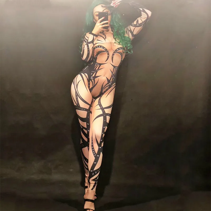 Women Sexy Stage Fake Nude Jumpsuit 3D Printed Black Totem Bodysuit Nightclub Party Celebrate Dancer Singer Stage Wear Costumes
Women Sexy Stage Fake Nude Jumpsuit 3D Printed Black Totem Bodysuit Nightclub Party Celebrate Dancer Singer Stage Wear Costumes