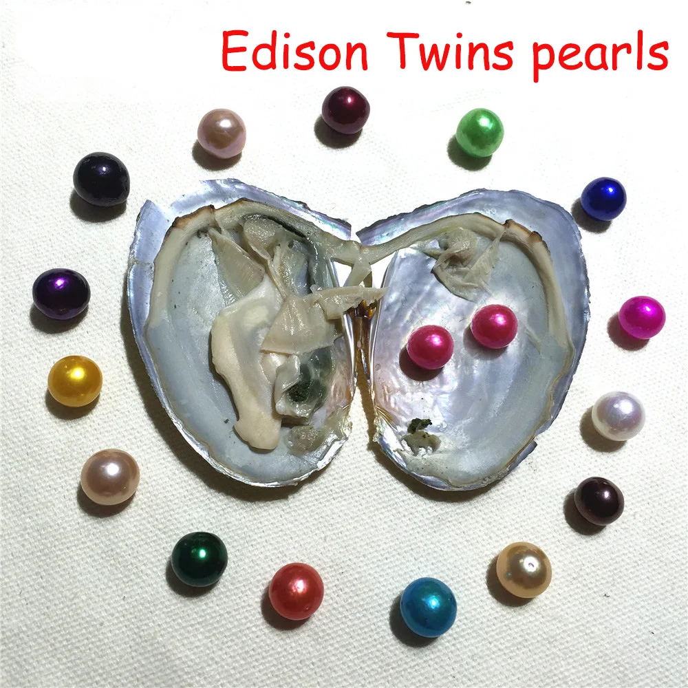 

2018 DIY Jewelry Twins AAA 9-12mm colored Near Round Edison Pearl Oysters with Vacuum-packed Natural Cultured Pearl