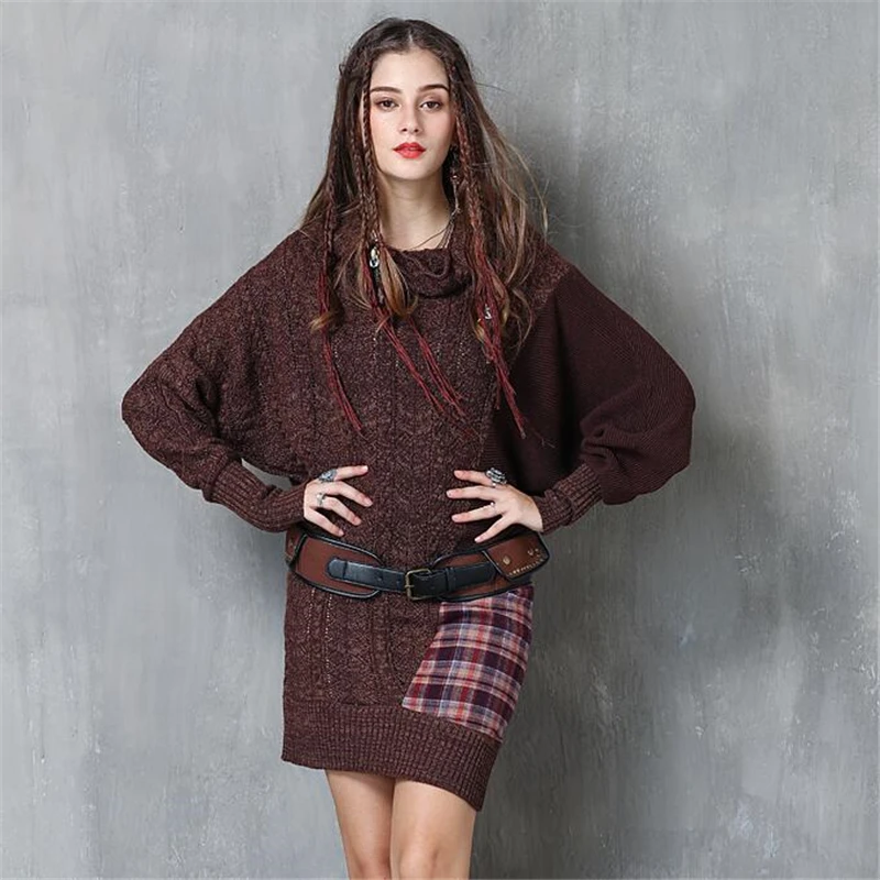 Autumn Winter Fashion Bat sleeves Loose Sweaters Dresses Women Casual Splice Vintage Wool Sweater Dress Knit Oversized Pullover
Autumn Winter Fashion Bat sleeves Loose Sweaters Dresses Women Casual Splice Vintage Wool Sweater Dress Knit Oversized Pullover