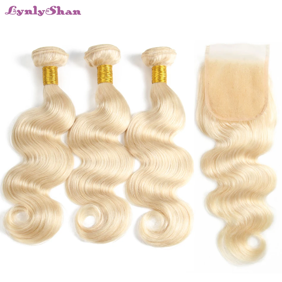 613# Bundles with Closure Body Wave Indian Remy Human Hair Weave 3 Pcs Blonde Bundles with Closure 4*4 Free Part Lynlyshan
613# Bundles with Closure Body Wave Indian Remy Human Hair Weave 3 Pcs Blonde Bundles with Closure 4*4 Free Part Lynlyshan