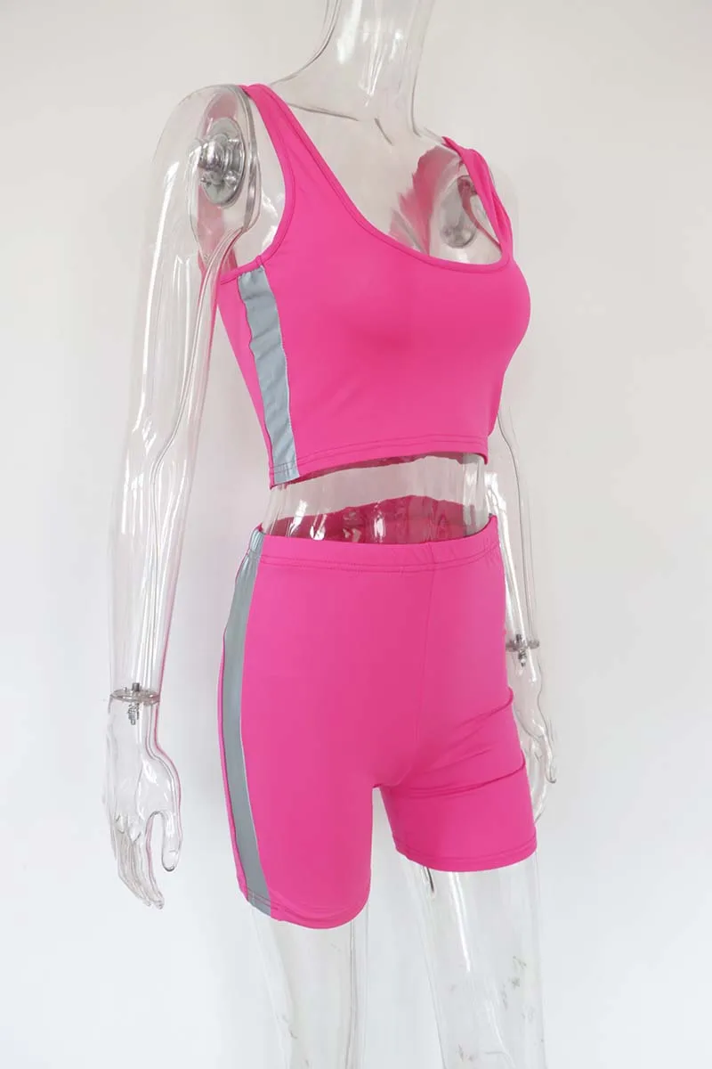 Stretchy Neon Reflective Striped Biker Shorts Set Women Fitness Reflective Crop Top Shorts Matching Sets
Stretchy Neon Reflective Striped Biker Shorts Set Women Fitness Reflective Crop Top Shorts Matching Sets