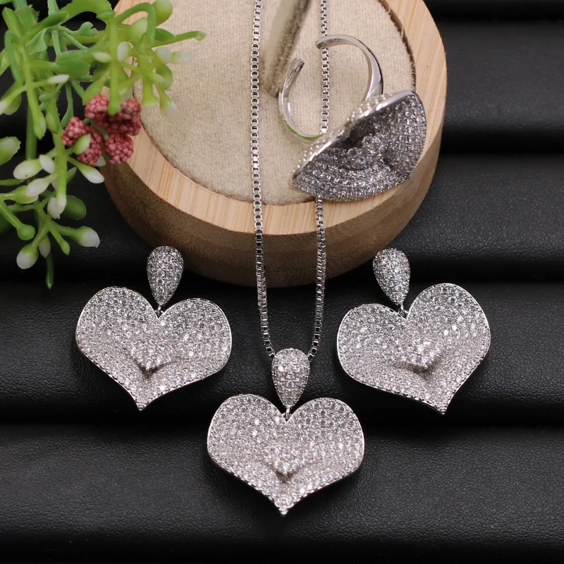 Lanyika Jewelry Set Luxury Elegant Lovely Heart Micro Plated Necklace with Earrings and Ring for Engagement Party Trendy Gift
Lanyika Jewelry Set Luxury Elegant Lovely Heart Micro Plated Necklace with Earrings and Ring for Engagement Party Trendy Gift