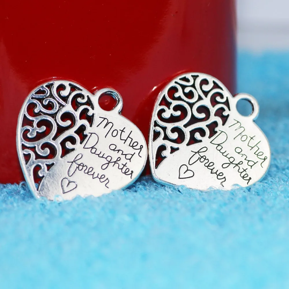 AD021(10) 29.5*30.5mm "Mother Daughter Forever" Antique Silver Color Heart Charms Pendents DIY For Mom's Gift Jewelry |
