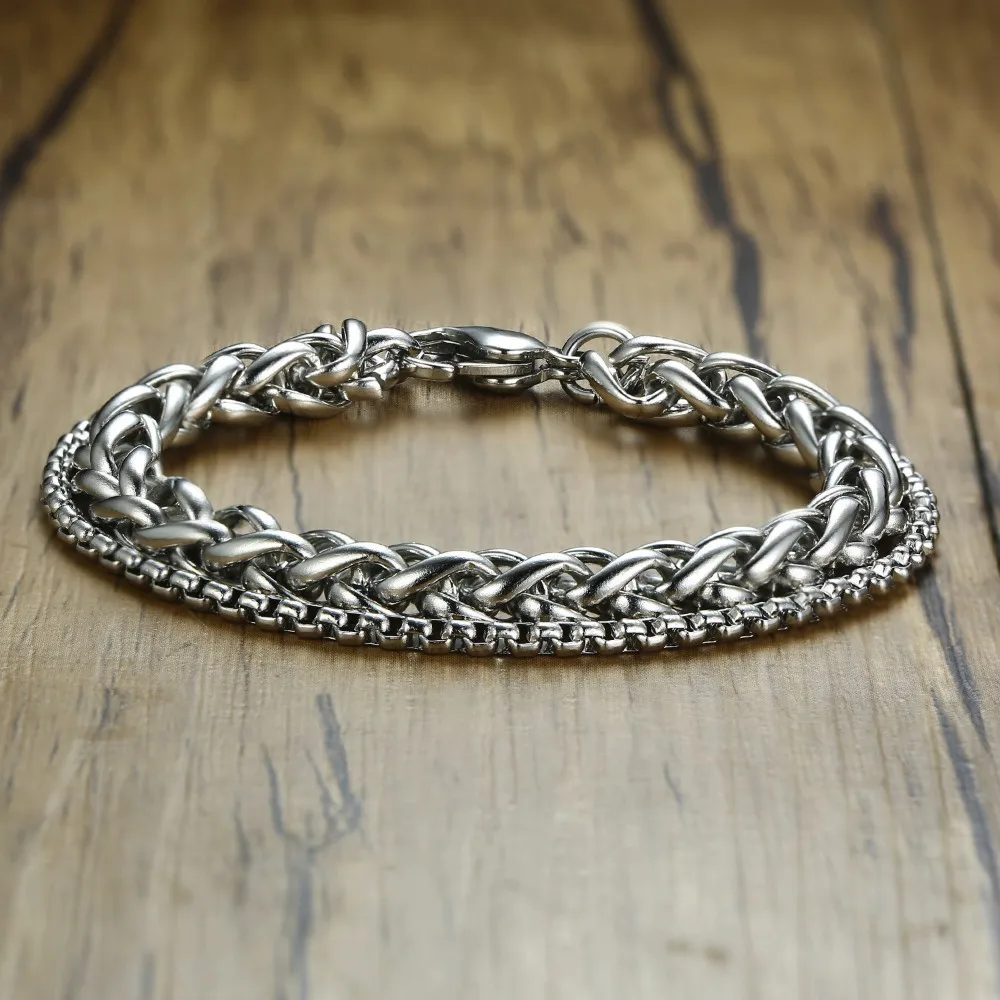 Stylish Mens Bracelet Wheat and Box Double Link Chain Male Stainless Steel Brackelts Brazalet Jewelry in
Stylish Mens Bracelet Wheat and Box Double Link Chain Male Stainless Steel Brackelts Brazalet Jewelry in