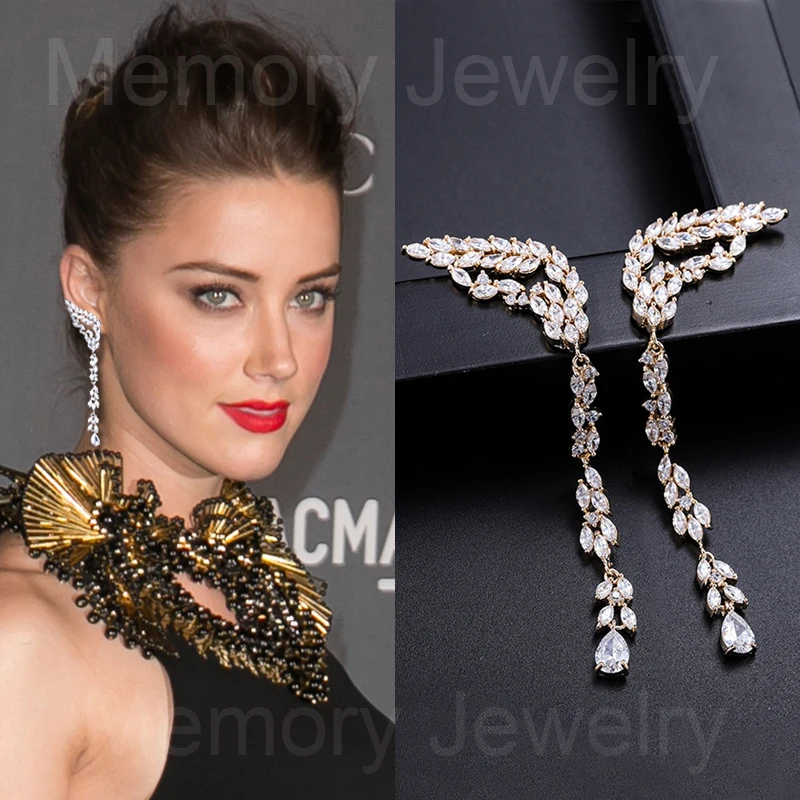Elegant Fashion Bird Wing Feather shape long tassels Cubic zirconia Stone drop Earrings Women Jewelry Accessories Female
Elegant Fashion Bird Wing Feather shape long tassels Cubic zirconia Stone drop Earrings Women Jewelry Accessories Female