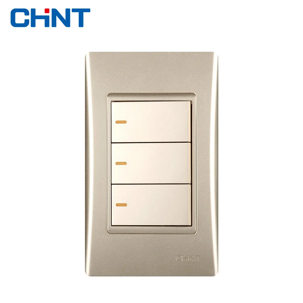 CHINT Electric 120 Type NEW9L Electrical Light Switches Wall Switch Socket Golden Three Gang Two Way
CHINT Electric 120 Type NEW9L Electrical Light Switches Wall Switch Socket Golden Three Gang Two Way