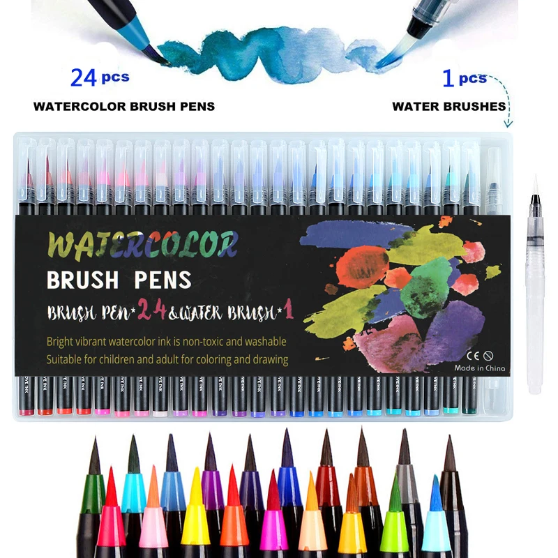 24 PCS Colors Soft Brush Pen Drawing Painting Watercolor Art Marker Pens for Coloring Books Manga|Кисти для рисования| |
