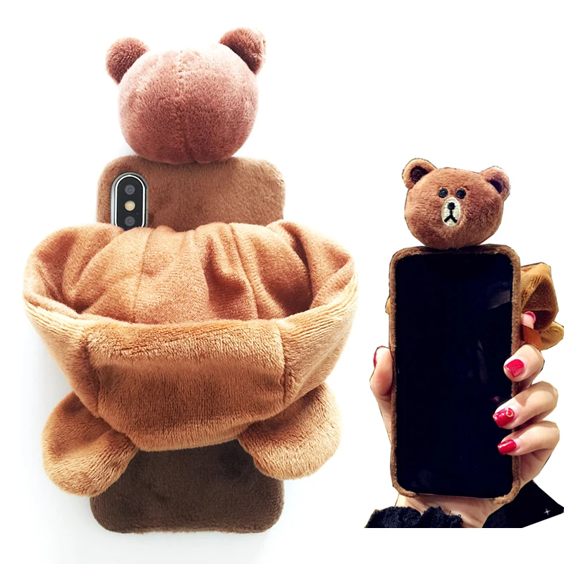 Для Iphone X 6 6s 7 8 плюс 3D медведь уши шляпа чехол + женщина пушистые зимние теплые из