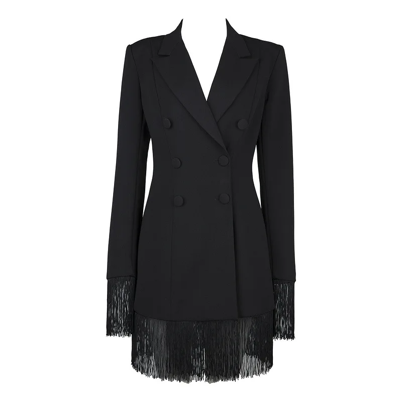 Black Office Lady Tassel Solid Double Breasted Trim Notched Blazer 2020 Autumn Winter Modern Lady Workwear Women Coat Outerwear
Black Office Lady Tassel Solid Double Breasted Trim Notched Blazer 2020 Autumn Winter Modern Lady Workwear Women Coat Outerwear