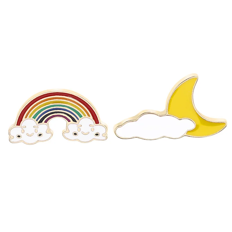 Cartoon Cute Rainbow and Moon Brooch Men Enamel Pin Brooches Women Creative Rainbows Clouds Metal Pins Denim Badge Decoration | Украшения и