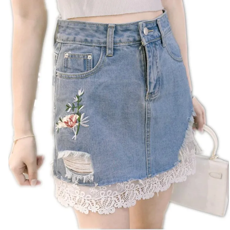 New Sweet Fashion Patchwork Lace 2019 Summer Women Denim Skirts A-Line Holes Elegant Embroidery Mini Skirts Empire Denim Q016
New Sweet Fashion Patchwork Lace 2019 Summer Women Denim Skirts A-Line Holes Elegant Embroidery Mini Skirts Empire Denim Q016