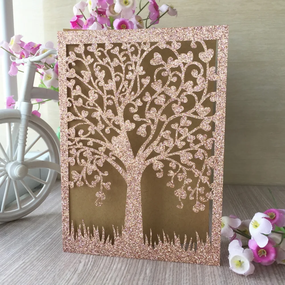 50pcs Laser Cut Tree design Invitation Silver Gold Glitter Card craft laser cut folded wedding party birthday invitation card
50pcs Laser Cut Tree design Invitation Silver Gold Glitter Card craft laser cut folded wedding party birthday invitation card
