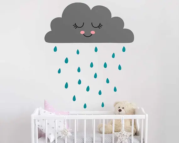 

Cute Cloud and Rain Wall Decal Vinyl Stickers Nursery Decoration Home Decor For Kids Children's Baby Room DIY Mural N826