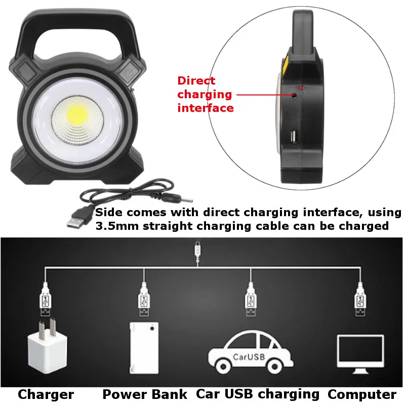 30W Solar Portable Rechargeable COB LED Portable Flood Light Outdoor Garden Work Spot Lamp USB Charge Spot Lamp Tent Light
30W Solar Portable Rechargeable COB LED Portable Flood Light Outdoor Garden Work Spot Lamp USB Charge Spot Lamp Tent Light