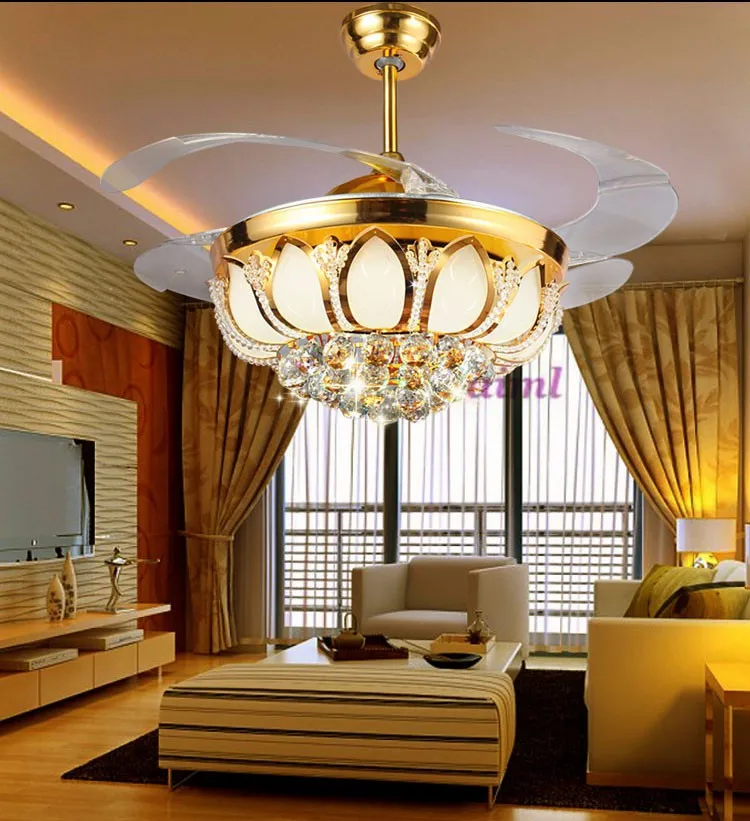 Ceiling Fans K9 crystal Electroplate Golden luxurious LED Fans light Invisible fan blade telecontrol adjustable 42 inch 107cm
Ceiling Fans K9 crystal Electroplate Golden luxurious LED Fans light Invisible fan blade telecontrol adjustable 42 inch 107cm