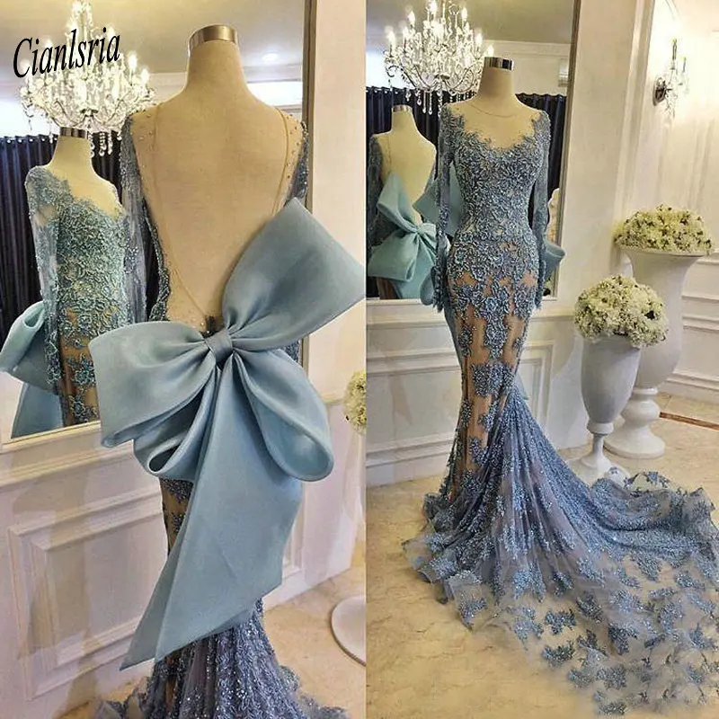 Sexy Illusion Long Sleeve Mermaid Dubai Arabic Evening Dress Backless With Big Low Appliques Lace Formal Evening Party Dresses
Sexy Illusion Long Sleeve Mermaid Dubai Arabic Evening Dress Backless With Big Low Appliques Lace Formal Evening Party Dresses