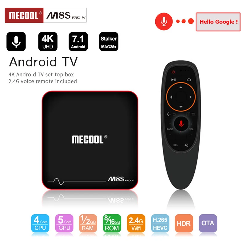 2019 новые экоол M8S PRO W Android 7 1 ТВ коробка с голосом Управление дистанционный ключ 2