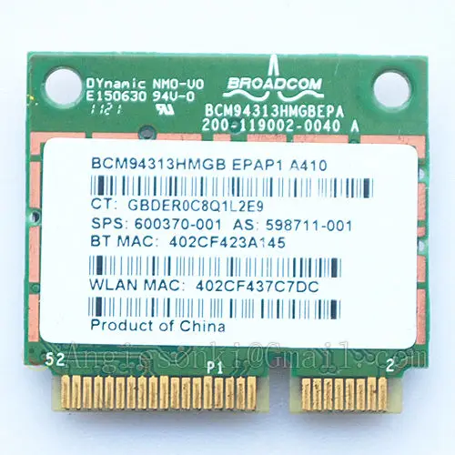 Original New WLAN Card BCM94313HMGB for HP Pavilion dv7-6000 dv6-6000 802.11n WiFi + Bluetooth 3.0 600370-001 Mini PCI-E card
Original New WLAN Card BCM94313HMGB for HP Pavilion dv7-6000 dv6-6000 802.11n WiFi + Bluetooth 3.0 600370-001 Mini PCI-E card