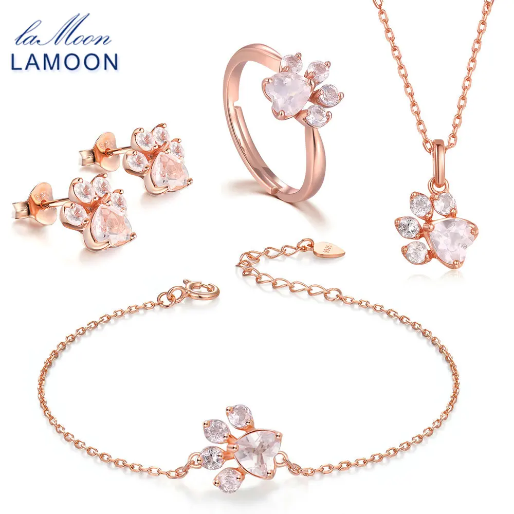 LAMOON Jewelry Sets For Women 100% 925 Sterling Silver Bear's Paw Rose Quartz Natural Gemstone Fine Bridal Jewelry V035-1
LAMOON Jewelry Sets For Women 100% 925 Sterling Silver Bear's Paw Rose Quartz Natural Gemstone Fine Bridal Jewelry V035-1