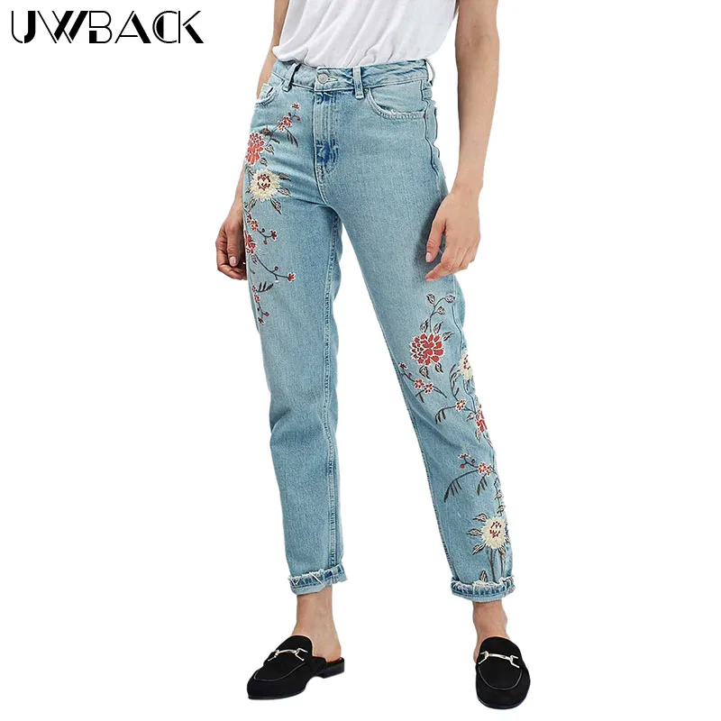 Женские джинсы с вышивкой и высокой талией TB1280|jeans mujer|embroidery jeans womenhigh waist |