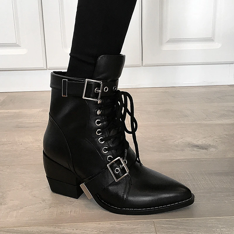 WETKISS Thick High Heels Women Boots Cross Tied Pointed Toe Footwear Cow Leather Female Boot Motorcycle Shoes Women 2018 Autumn
WETKISS Thick High Heels Women Boots Cross Tied Pointed Toe Footwear Cow Leather Female Boot Motorcycle Shoes Women 2018 Autumn