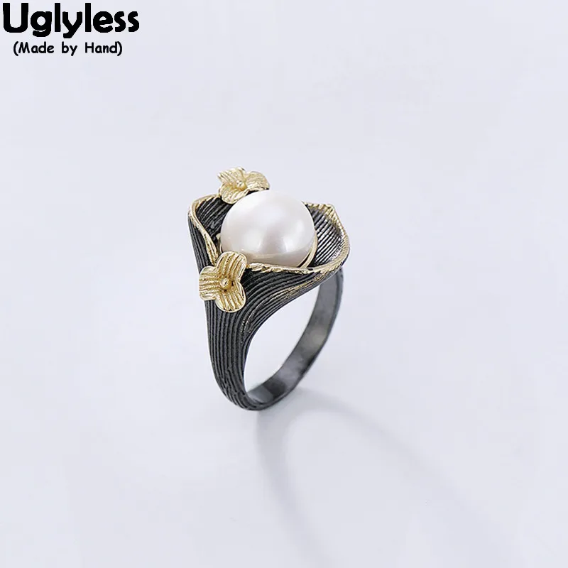 Uglyless Real 925 Sterling Silver Natural Pearl Rings for Women New Popular Black Gold Open Ring Anti-allergic Flower Jewelry
Uglyless Real 925 Sterling Silver Natural Pearl Rings for Women New Popular Black Gold Open Ring Anti-allergic Flower Jewelry