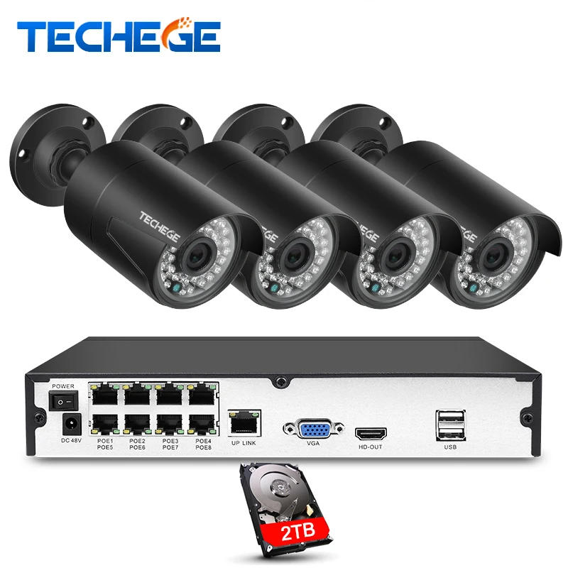 Techege Plug And Play 8CH NVR 48 V POE CCTV система протокола ONVIF P2P 1080 P HD H.265 обнаружения движения