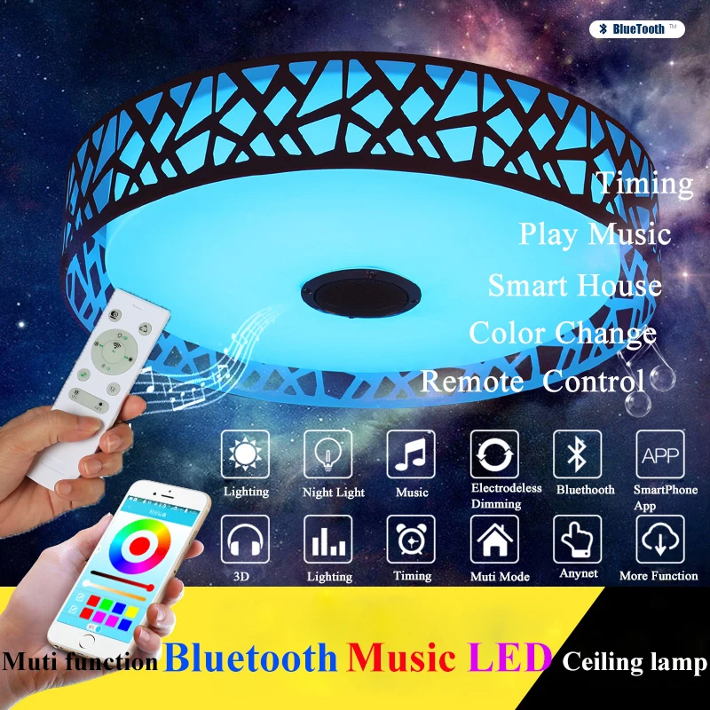 Музыкальный светильник потолочный rgb bluetooth динамик светодиодный с круглая
