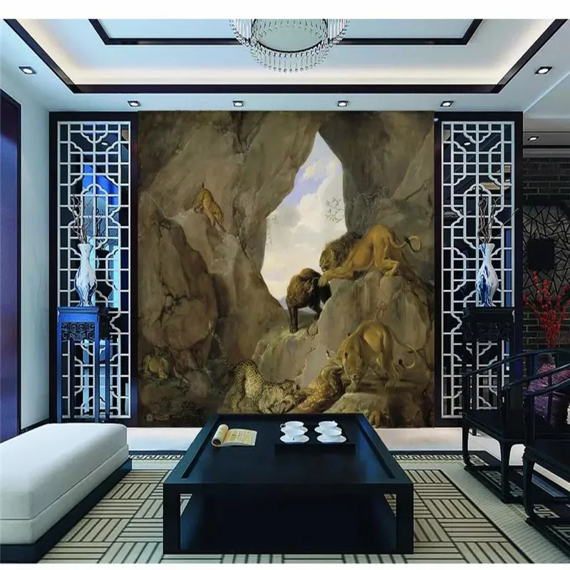 Custom 3d wallpaper Italian cave lion black bear fighting painting advanced waterproof material
Custom 3d wallpaper Italian cave lion black bear fighting painting advanced waterproof material
